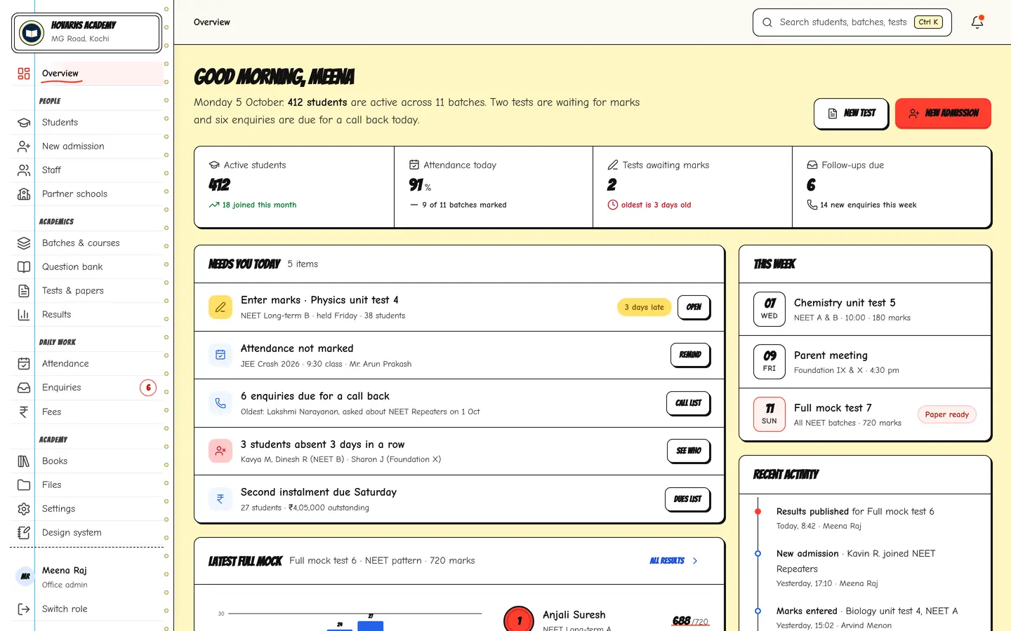 The same office overview in the Comic theme.