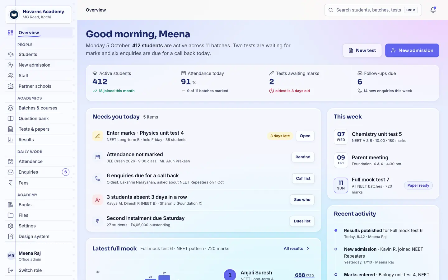 The same office overview in the Glass theme.