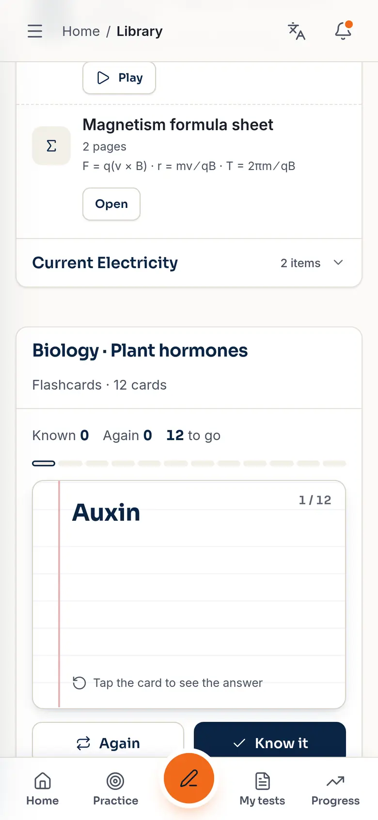 Flashcards for Biology, plant hormones: card 1 of 12, Auxin.